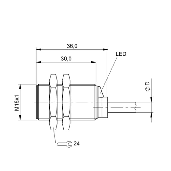 DPI M18 ANA 0-10V P1-5mm noyé lg36mm Laiton 15-30Vdc / Câble 5m PUR-Lire la description