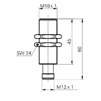 DPI M18 ANA 0-10Vdc P0-8mm quasi-noyé 60(45)mm Laiton 12-36Vdc M12 4P-Lire la description
