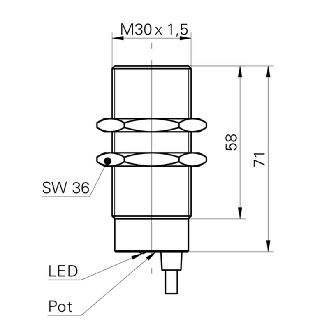 DPC M30 PNP NF P4-15mm Pot. lg71mm Laiton IP65 / Câble 2m-Lire la description