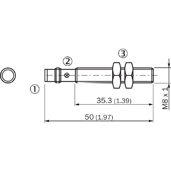 DPI M08 PNP NO P2mm noyé lg50(35,3)mm Laiton 10-30Vdc / M08 3P-Lire la description