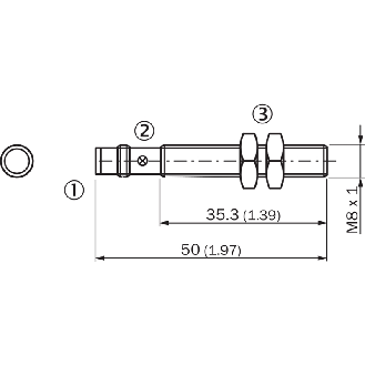 DPI M08 PNP NO P2mm noyé lg50(35,3)mm Laiton 10-30Vdc / M08 3P-Lire la description