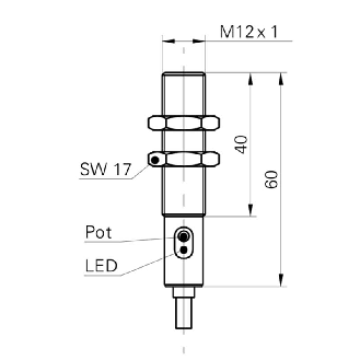 DPC M12 PNP NF P4mm noyé Pot. lg60(40)mm Laiton / Câble 2m-Lire la description