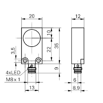 DPC Rect. NPN NO P5mm noyé 20x35x12mm / M08 3P-Lire la description