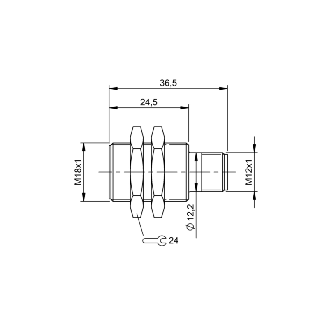DPI M18 PNP NO P5mm noyé lg36.5(24.5)mm Laiton 10-30Vdc / M12 4P-Lire la description