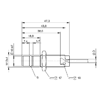 DPI HP M12 PNP NO P1,5mm noyé lg47mm Inox 500bar +80°C / Câble 5m PUR-Lire la description