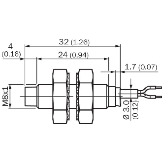 DPI M08 PNP NF P4mm non noyé 32(24)mm Inox V2A +100°C Câble 2m PUR-Lire la description