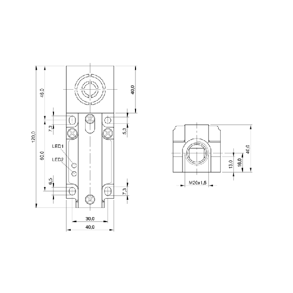 DPI Rect. PNP NO P25mm non noyé 40x40x120mm / Bornes à vis-Lire la description