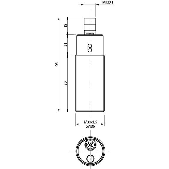 DPC M30 PNP NF P15mm noyé 98(59)mm Laiton / M12 4P-Lire la description