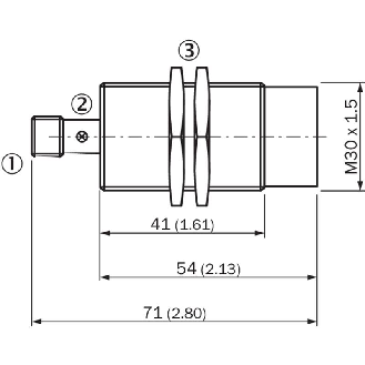 DPI M30 PNP NF P15mm non noyé lg71(41)mm Laiton 10-30Vdc / M12 4P-Lire la description