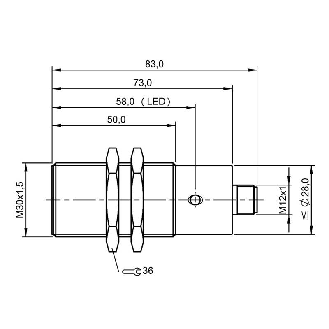 DPI M30 PNP NO+NF P10mm noyé lg83(50)mm Laiton 10-30Vdc / M12 4P-Lire la description
