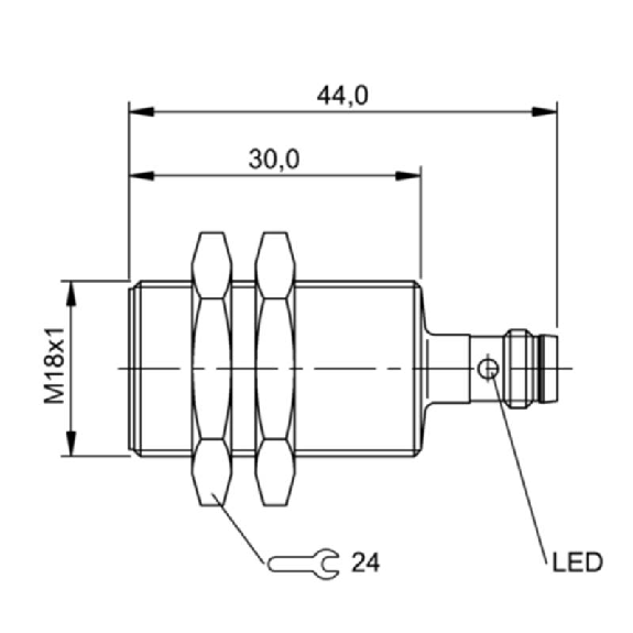 DPI M18 PNP NO P8mm noyé lg44(30)mm Laiton 10-30Vdc / M08 3P-Lire la description