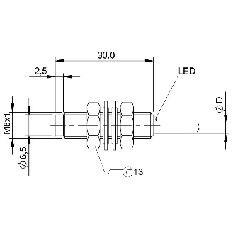 DPI M08 PNP NO P2,5mm non noyé lg30(27,5)mm Inox / Câble 5m PUR-Lire la description