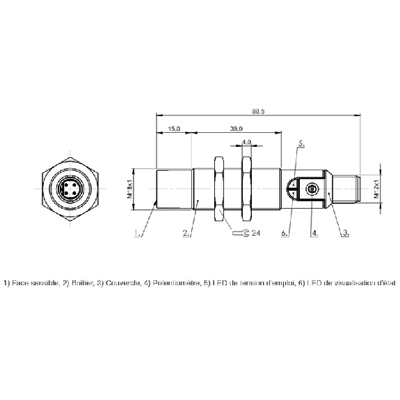 DPC M18 PNP NO P15mm non noyé lg88.5(30)mm Inox / M12 4P-Lire la description