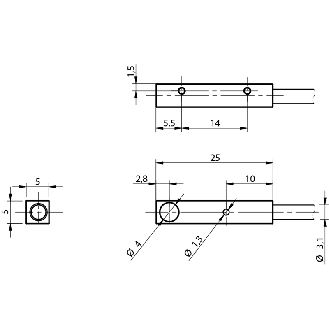 DPI Rect. PNP NF P1.5mm noyé 5x5x25mm Inox Câble 2m PUR-Lire la description