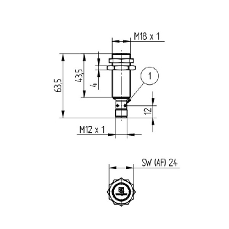 DPI M18 PNP NO+NF P8mm noyé 63.5(43.5)mm Laiton / M12 4P-Lire la description