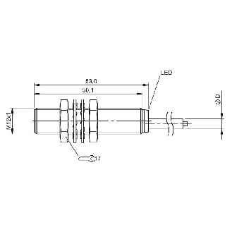 DPI M12 NPN NO P4mm noyé lg53mm Laiton 10-30Vdc / Câble 5m PVC-Lire la description
