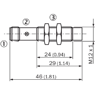 DPI M12 PNP NO P4mm non noyé lg46(24)mm Laiton 10-30Vdc / M12 4P-Lire la description