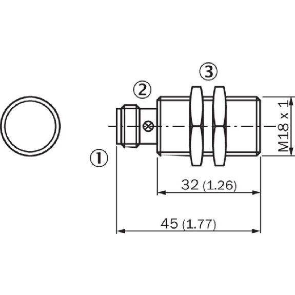 DPI M18 NPN NO P5mm noyé lg45(32)mm Laiton 10-30Vdc / M12 4P-Lire la description