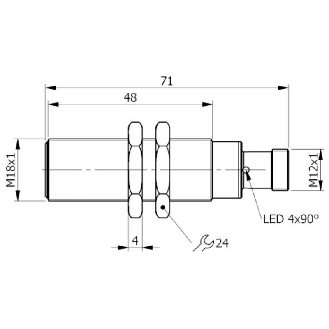 DPI M18 PNP NO P5mm noyé 71(48)mm Laiton 10-30Vdc / M12 4P-Lire la description