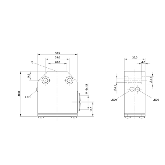 DPI Rect. PNP NO P5mm noyé 42x48x22mm Alu, 1xM16 DPI Rect. PNP NO P5mm noyé 42x48x22mm Alu, 1xM16-Lire la description
