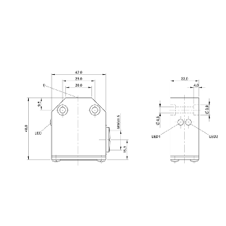 DPI Rect. PNP NO P5mm noyé 42x48x22mm Alu, 1xM16-Lire la description