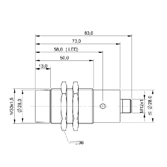 DPI M30 PNP NO P15mm non noyé lg83mm Laiton 10-30Vdc / M12 4P-Lire la description