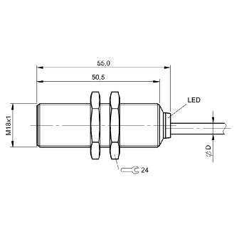 DPI M18 PNP NF P5mm noyé lg50mm Laiton 12-30Vdc / Câble 3m PVC-Lire la description