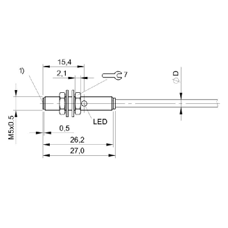 DPI M05 NPN NO P0.8mm noyé lg27mm Inox 10-30Vdc / Câble 5m PUR-Lire la description