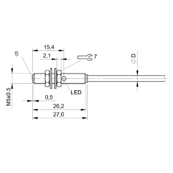 DPI M05 NPN NO P0.8mm noyé lg27mm Inox 10-30Vdc / Câble 5m PUR-Lire la description