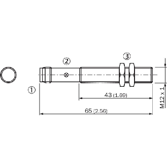 DPI M12 PNP NO P2mm noyé lg65(43)mm Laiton 10-30Vdc / M12 4P-Lire la description