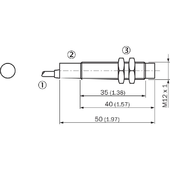 DPI M12 NPN NO P8mm non noyé lg50(35)mm Laiton / Câble 2m PVC-Lire la description