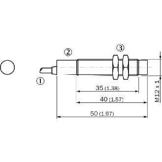 DPI M12 NPN NO P8mm non noyé lg50(35)mm Laiton / Câble 2m PVC-Lire la description