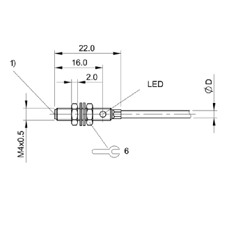 DPI M04 PNP NO P1mm noyé lg22mm Inox 10-30Vdc / Câble 2m PUR-Lire la description