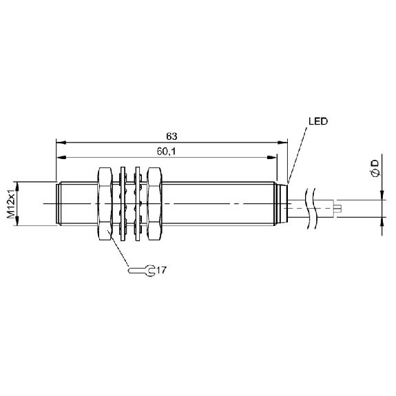 DPI M12 PNP NO+NF P2mm noyé 63mm Inox 10-30Vdc / Câble 5m PUR-Lire la description
