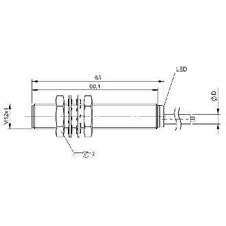 DPI M12 PNP NO+NF P2mm noyé 63mm Inox 10-30Vdc / Câble 5m PUR-Lire la description
