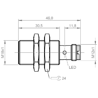 DPI M18 PNP NO P5mm noyé 46(30.5)mm Laiton 10-30Vdc / M12 4P-Lire la description