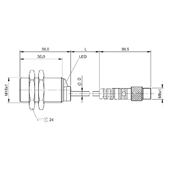 DPI M18 ANA 0-10V P1-5mm noyé lg36mm Laiton / M08 3P+C0.2m PUR-Lire la description