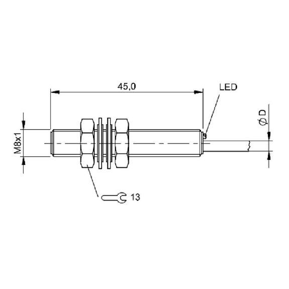 DPI M08 NPN NO P1,5mm noyé lg45mm Inox 10-30Vdc / Câble 5m PVC-Lire la description