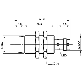 DPI M18 NPN NO P8mm non noyé 56(30.5)mm Laiton / M12 3P-Lire la description