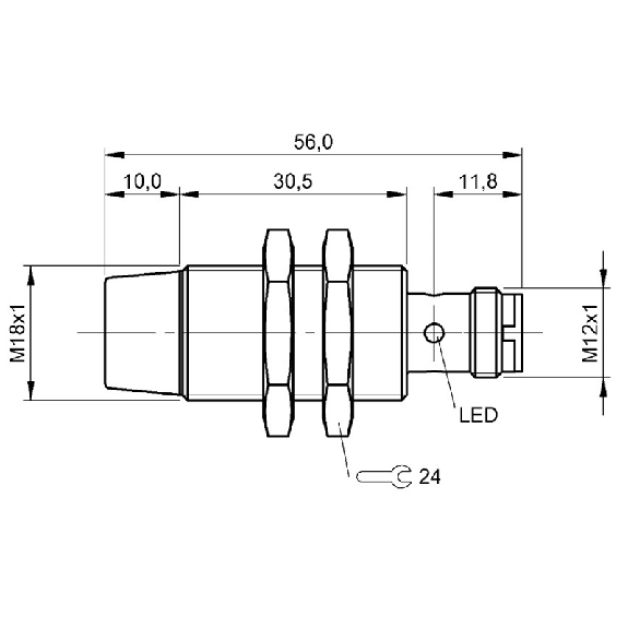 DPI M18 NPN NO P8mm non noyé 56(30.5)mm Laiton / M12 3P-Lire la description