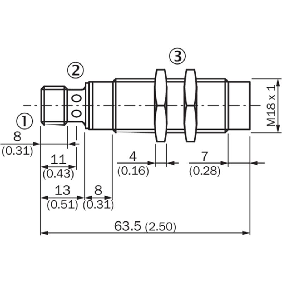 DPI M18 NPN NO P20mm non noyé lg63,5(35)mm Tout-Inox V4A / M12 4P-Lire la description