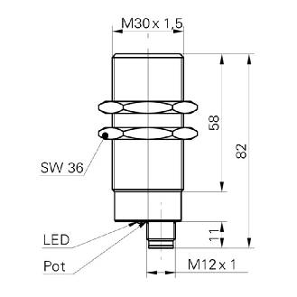 DPC M30 PNP NO P4-15mm Pot. lg82mm Laiton IP65 / M12 4P-Lire la description