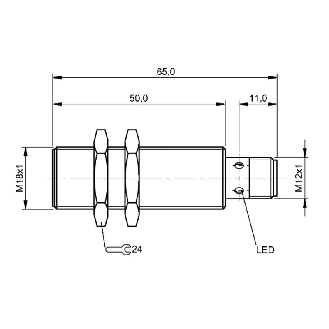 DPI M18 PNP NO P5mm noyé lg65(50)mm Laiton 10-30Vdc / M12 4P-Lire la description