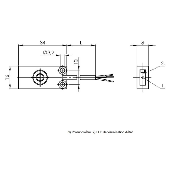 DPC Rect. PNP NO P1-8mm noyé 34x16x8mm Plast. / Câble 2m PUR-Lire la description
