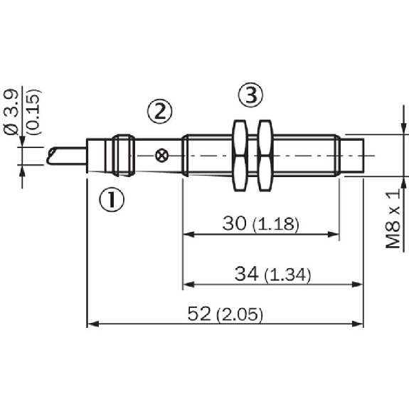 DPI M08 PNP NO P2,5mm non noyé lg52(30)mm Laiton / Câble 2m PVC-Lire la description