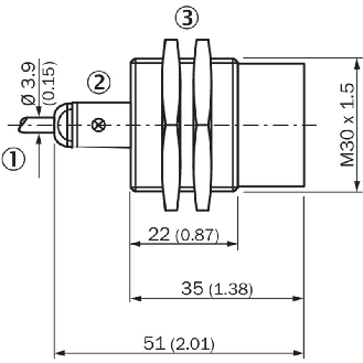 DPI M30 PNP NO P15mm non noyé lg56(22)mm Laiton / Câble 2m PVC-Lire la description