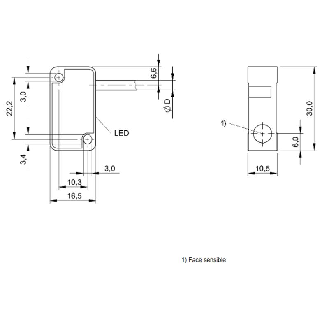 DPI Rect. NPN NO P2mm noyé 30x10.5x16.5mm 10-30Vdc / Câble 3m PVC-Lire la description
