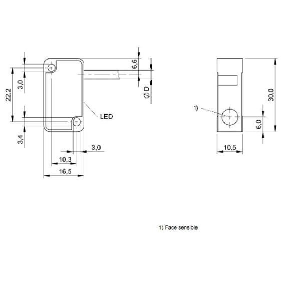 DPI Rect. NPN NO P2mm noyé 30x10.5x16.5mm 10-30Vdc / Câble 3m PVC-Lire la description