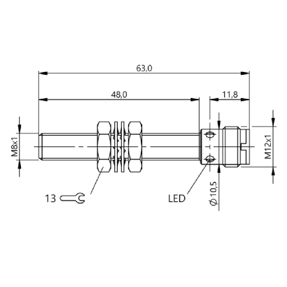 DPI M08 NPN NO P2mm noyé lg65(45)mm Laiton 12-30Vdc / M12 4P-Lire la description