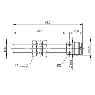 DPI M08 NPN NO P2mm noyé lg65(45)mm Laiton 12-30Vdc / M12 4P-Lire la description